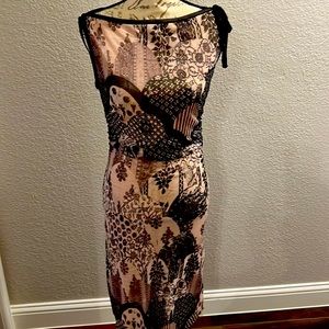 Unger Pale Pink & Black Print Dress Sz L